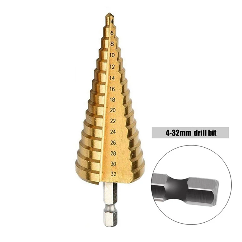 

Bit Tools Hss Hard Drill Groove Straight 4-32mm Coated Drill Titanium Metal Hole For Punch Drills Hex Bits Core Cutter Step Wood