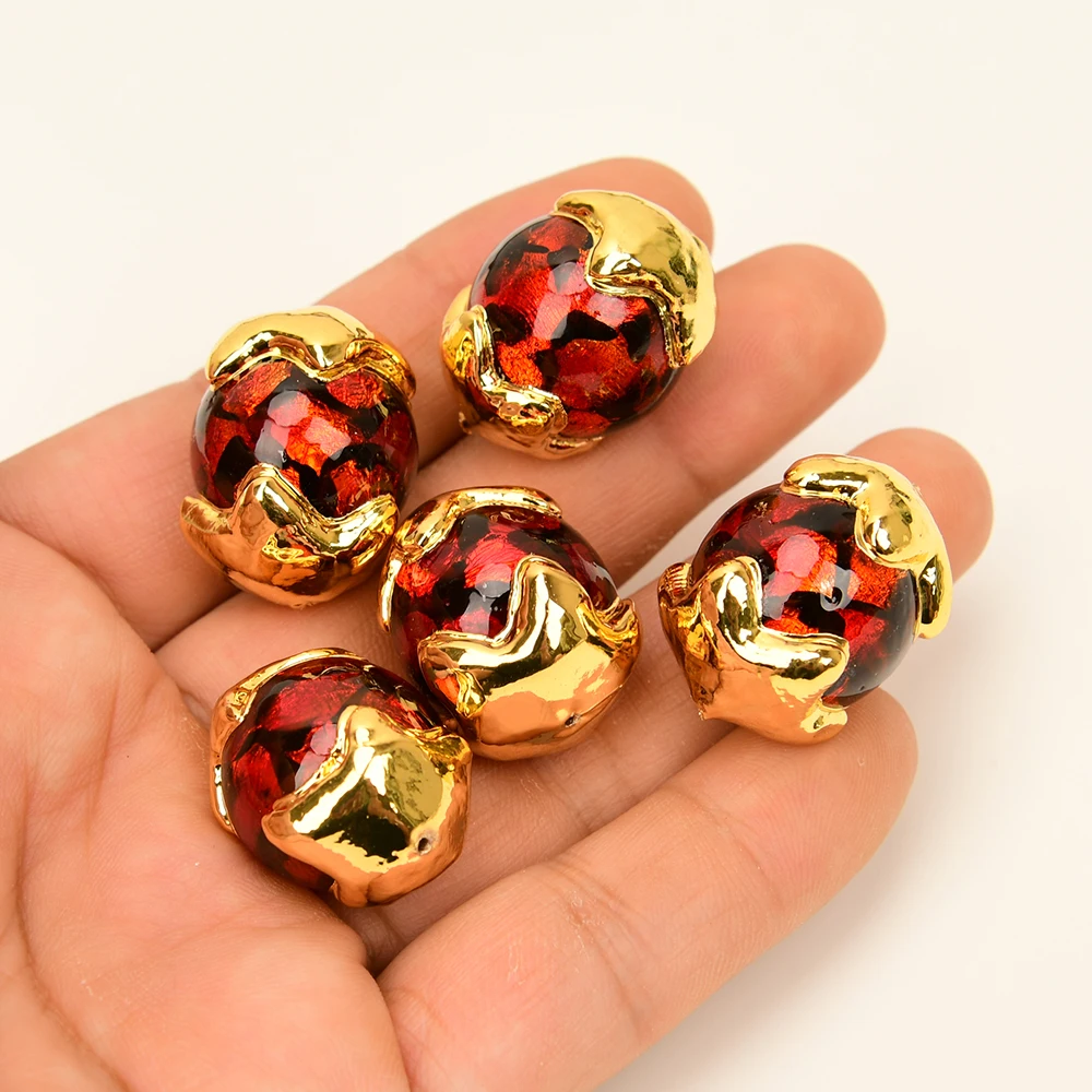 

APDGG Wholesale 5 Pcs Red Murano Glass Spacer Beads Female Accessory Findings Jewelry Making DIY