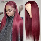 Парики из человеческих волос бордового цвета Ishow, предварительно выщипанные прозрачные передние парики на сетке, 99J Омбре, Remy, фронтальный парик для черных женщин
