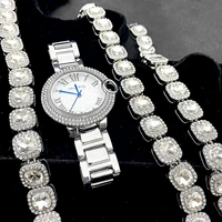 3pcs luxury watch for women gold watch tennis chain bracelet necklace choker bling fashion jewelry for women watches fanshion