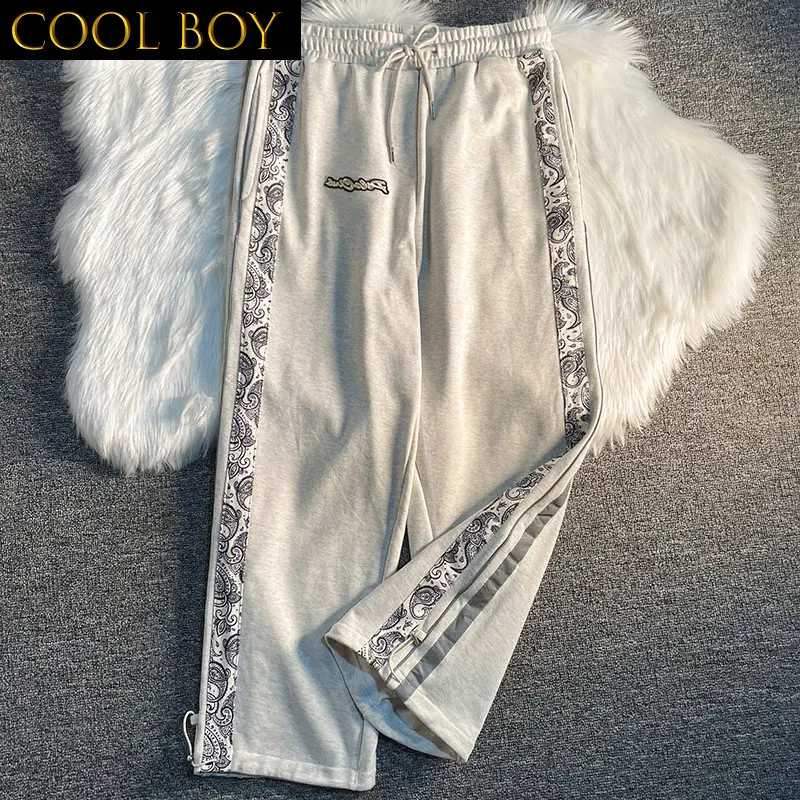 

E BOY Casual Pants Men Summer Drawstring Casual Trendy High Street Thin Trousers All-match Streetwear Couples Stylish Ins Chic