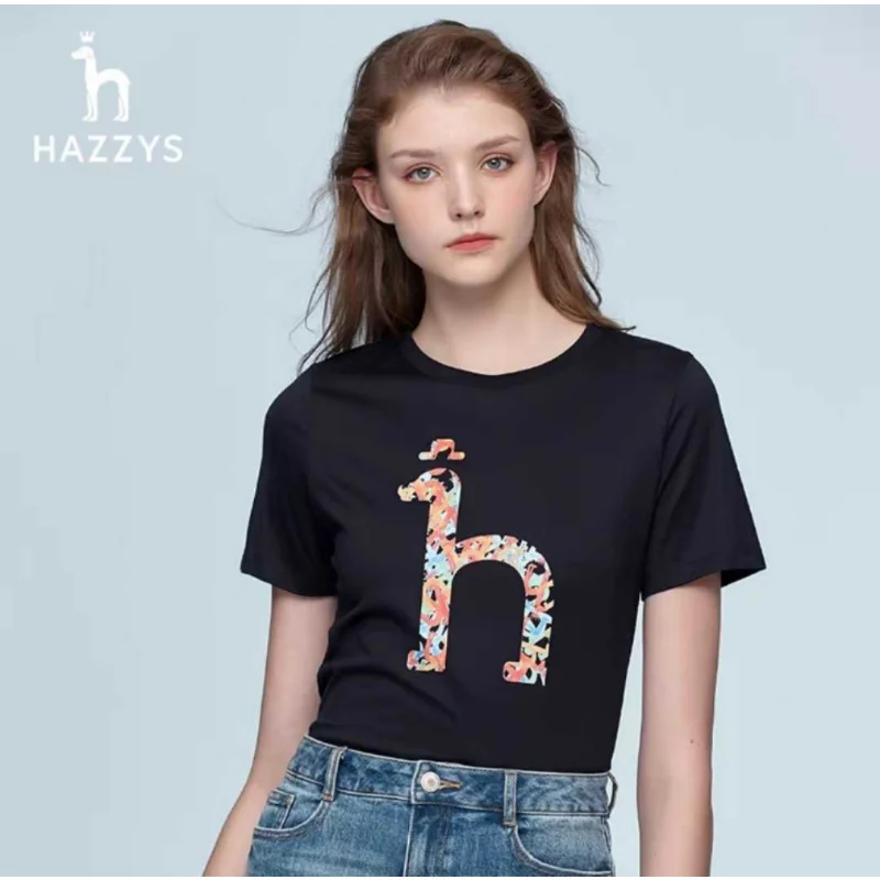 Hazzys Women's Summer New Antibacterial Short-sleeved White T-shirt Women's Cotton Fashion Casual Loose Short-sleeved T-shirt