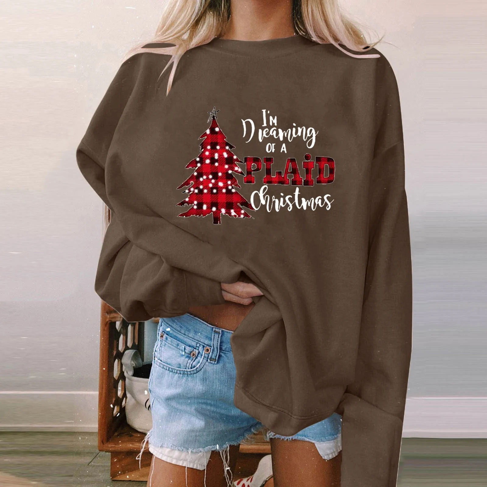 

Christmas Sweatshirt Women Printed Christmas Casual Holiday Long Sleeve Solid Sweatshirt Tops Long Sleeve Fleece Pullover Women