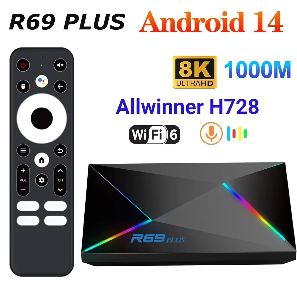 R69 Plus Smart TV Box Android 14 8K Allwinner H728 Поддержка Netflix ...