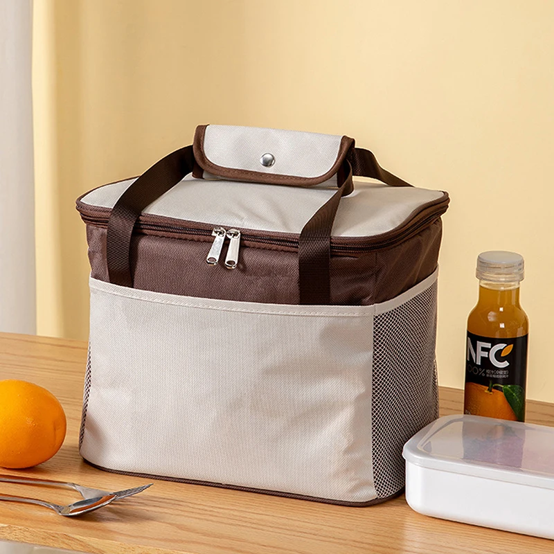 

Lunch Bag For Men Women Fashion Gray Tote Oxford Cloth Aluminum Foil Insulation Shoulder Bag Waterproof Picnic Bag