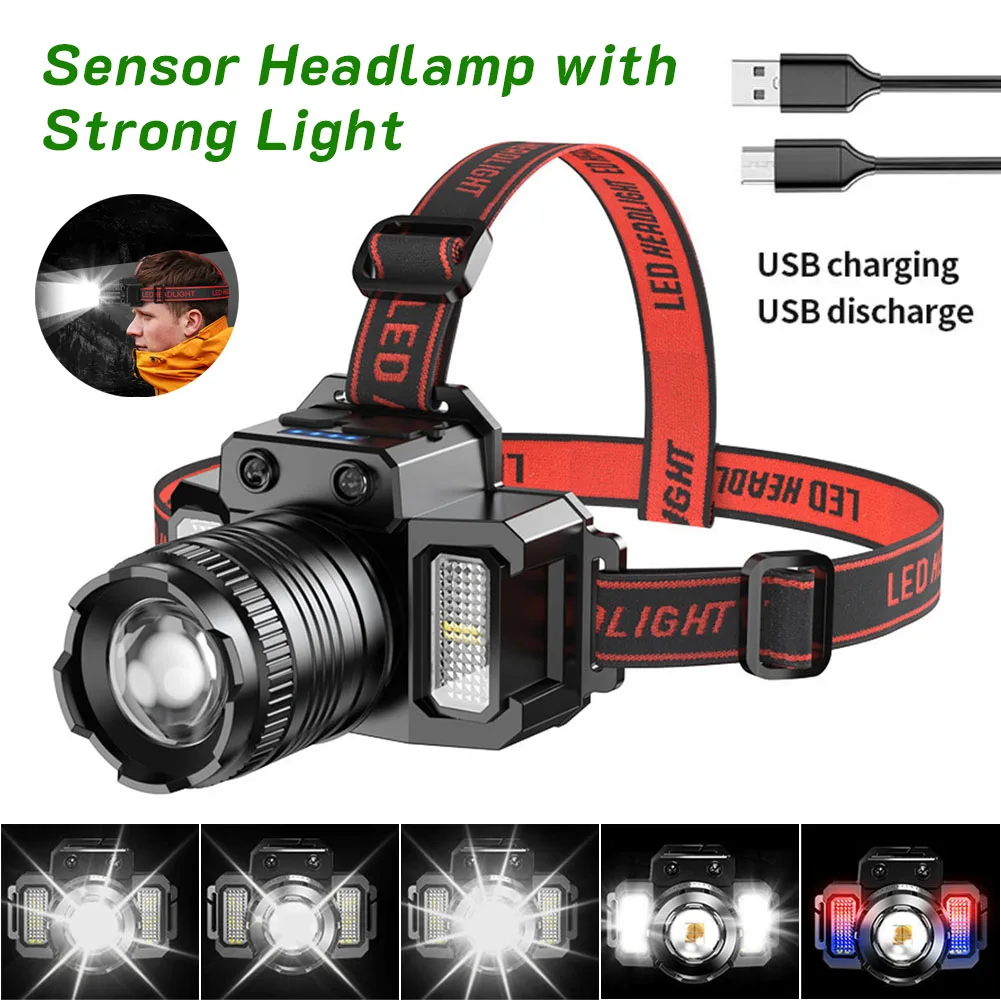 

Rechargeable Headlamp 800LM Super Bright Head Lamp Torch Induction LED Headlight Emergency Power Bank for Fishing Camping Tool