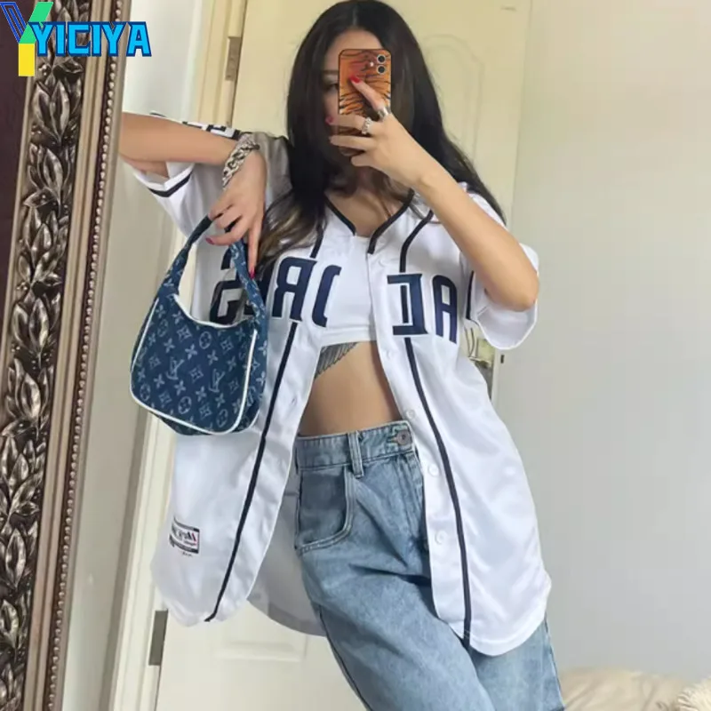 

Футболка YICIYA y2k кроп-топ женская оверсайз в стиле хип-хоп новая бейсбольная футболка футболки с коротким рукавом Блузки модная футболка лето 2023