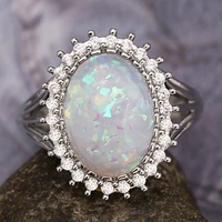 high quality oval fire opal rings for women egg shaped antique silver color cz ring for wedding engagement fashion jewelry gift