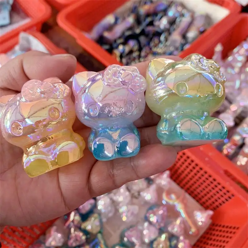 Натуральный аура кварц мультфильм KT Cat ручная резьба ремесло подарок фэн-шуй для