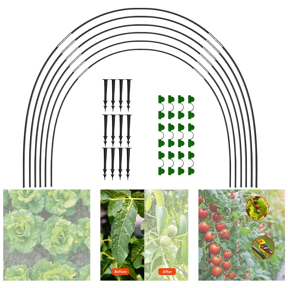 

Greenhouse Hoops Grow Tunnel Garden Hoops Kit w/ Spikes Clips Detachable Fiberglass Grow Tunnel Frame Reusable Greenhouse Tunnel