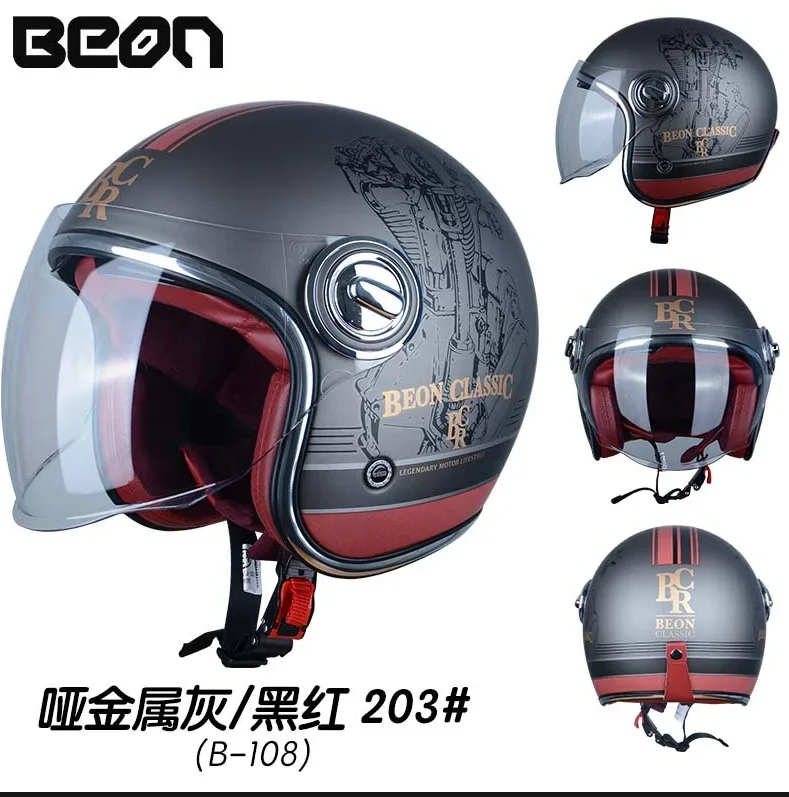 

BEON B108 Мотоциклетный шлем из стекловолокна, оригинальные полушлемы с открытым лицом в стиле ретро, полушлемы с двойным козырьком, одобренные ECE, Moto casco