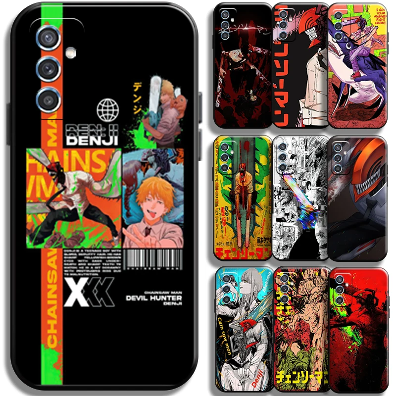 

Anime Chainsaw Man Pattern Phone Case For Samsung Galaxy M52 Liquid Silicon Carcasa Black Shell TPU Cases Back Soft
