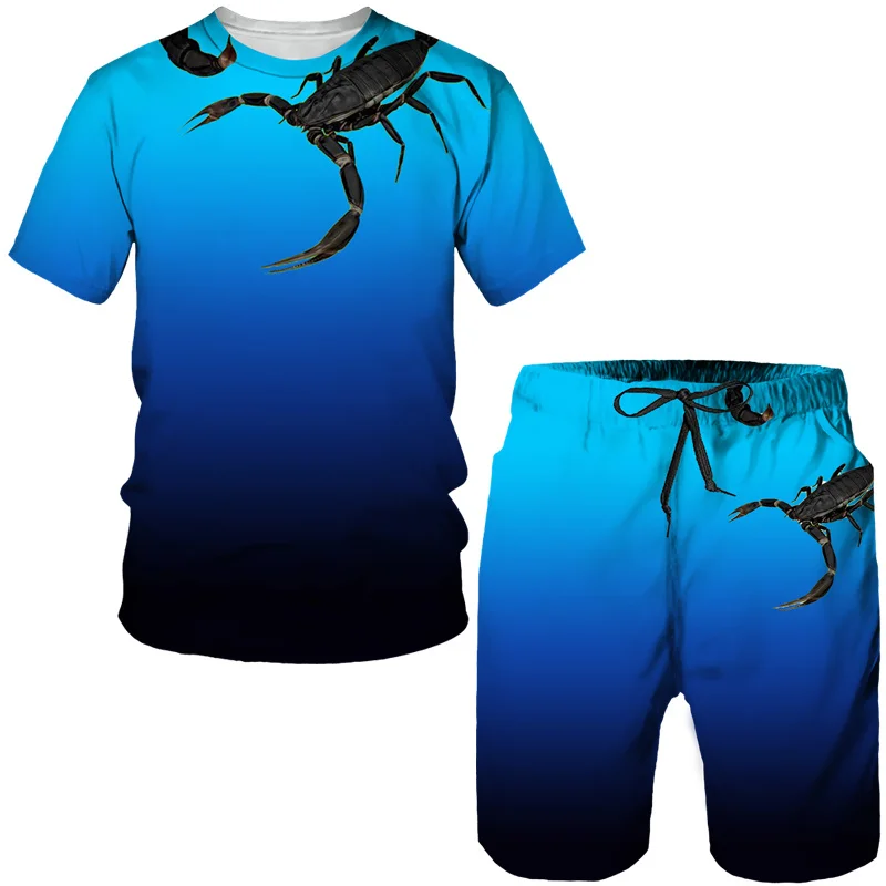 Fashion Scorpion Graphic T Shirt Casual Shorts 2 Piece Outfit Summer Outdoor Tracksuits Hip Hop Short Sleeve T Shirt For Men Set