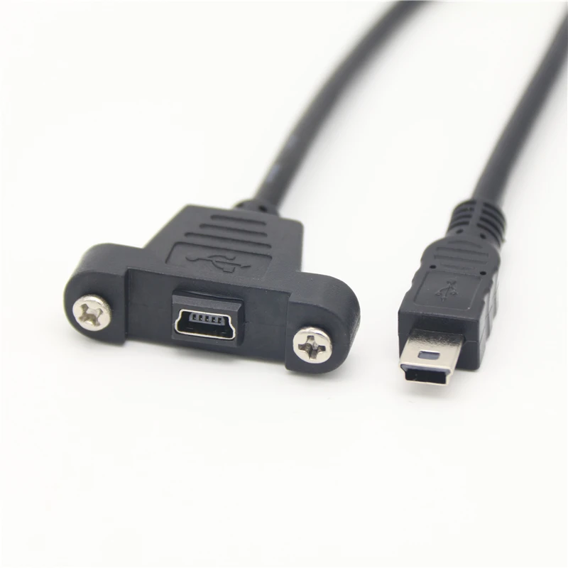 

Mini USB male-to-female extension cord with ears, can be fixed t-port mini 5p male-to-female data cable panel line