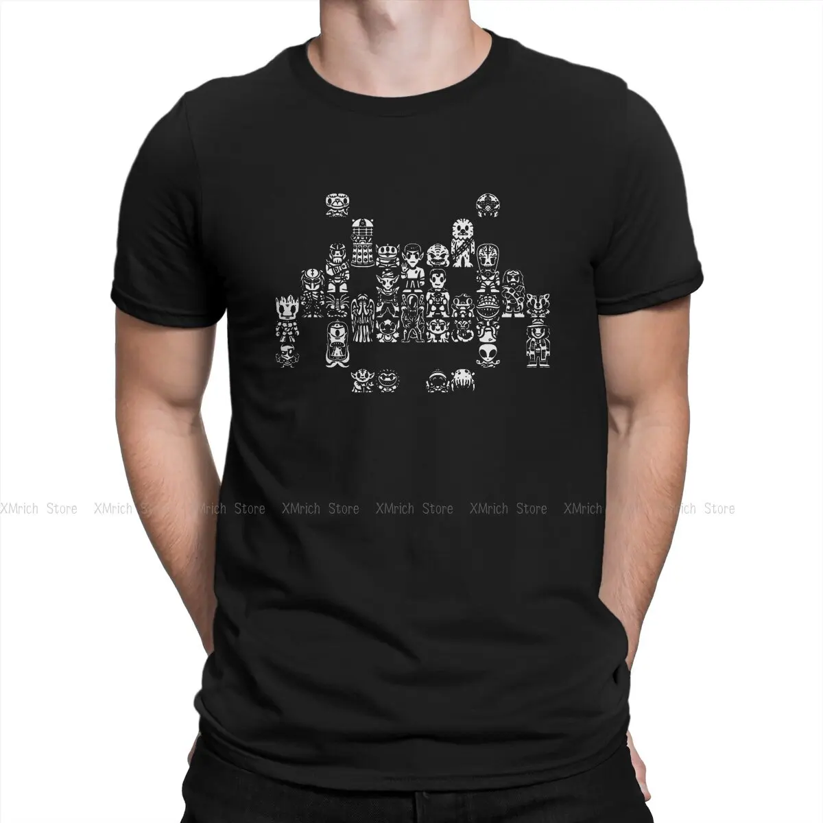 

Pop Culture T-Shirt for Men Space Invaders Arcade Shooter Game Funny 100% Cotton Tee Shirt Crew Neck Birthday Gift Clothes