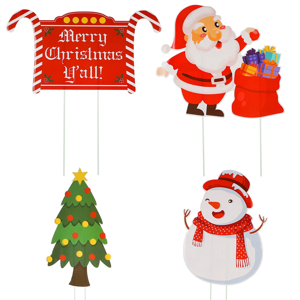 

Yard Signs Christmas Garden Lawn Ground Ornament Decor Decoration Insert Stake Inserted Cartoon Merry Tree Holiday Snowman Santa