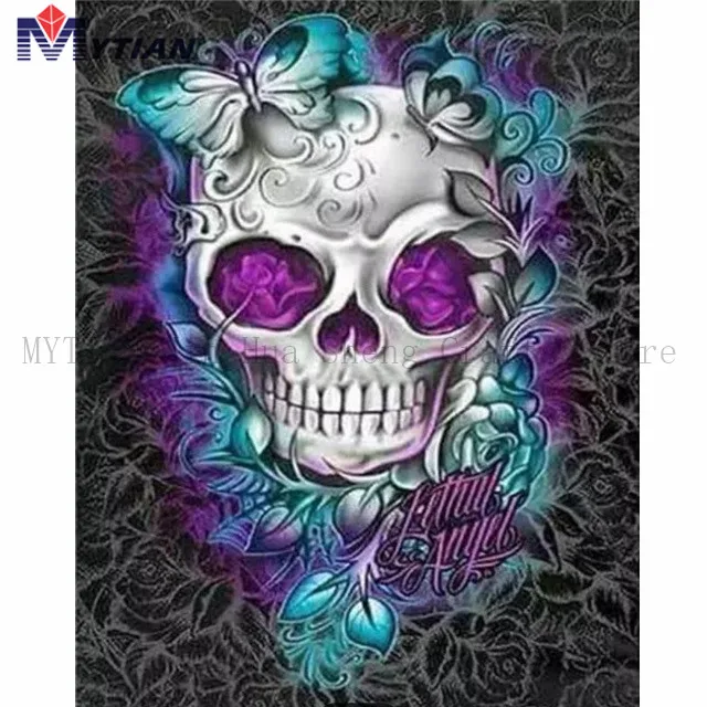 

MYTIAN 5D алмазная живопись, сахарный череп, бабочки, цветы, DIY Набор для алмазной вышивки, полная дрель домашний декор ручной работы наклейка