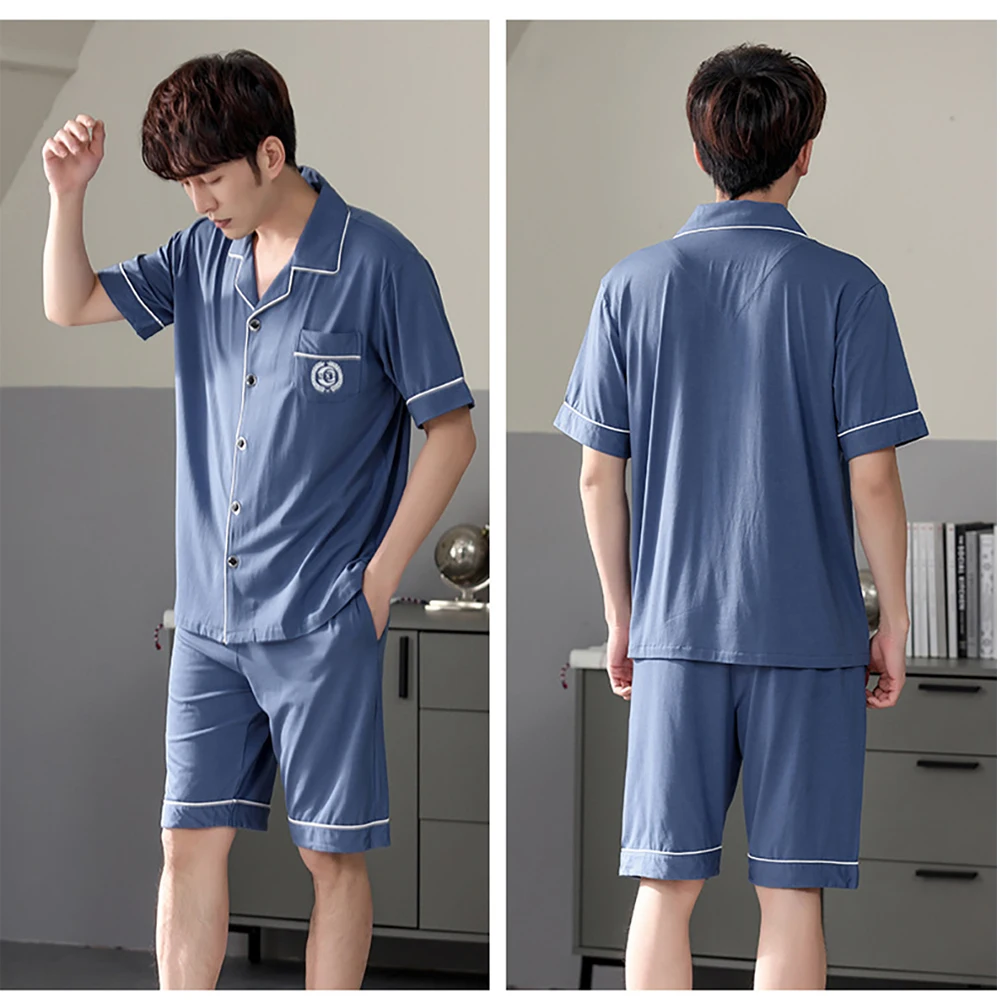 4XL Summer Cotton Solid Sleepwear Man Pajama Sets Trendyol Plaid Pants Sleep Tops Modal Breathable Silkly Pijama pyjama homme