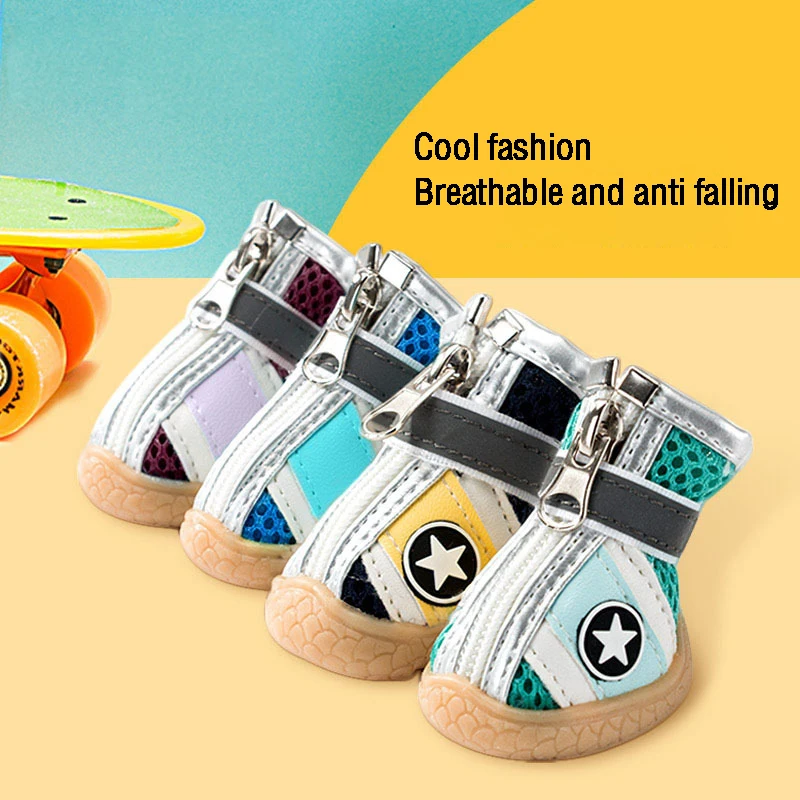 

Spring and summer dog shoes pet teddy bear soft soled shoes small dog puppies fall proof breathable shoes set of 4