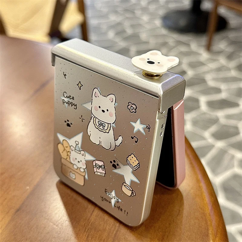 Фото Магнитный чехол для телефона Kawaii с рисунком щенка для Samsung Galaxy Z Flip 7, 6, 5, 4, чехол с цепочкой-подставкой, кавайные шарнирные чехлы Flip7 Funda №4