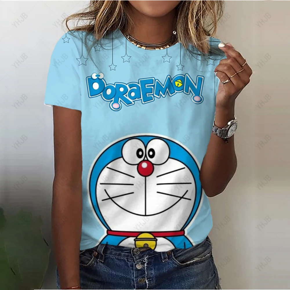 

Футболка женская с коротким рукавом, свободная Удобная футболка с круглым вырезом и 3D-принтом дораэмона, с масляным рисунком, лето 2023