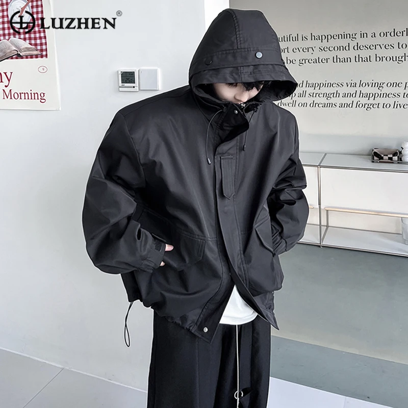 

LUZHEN Men Hooded Jackets American Style Outdoor Casual Sports Clothing Loose Safari Style Trend Tracksuit Male Cardigan 88af40