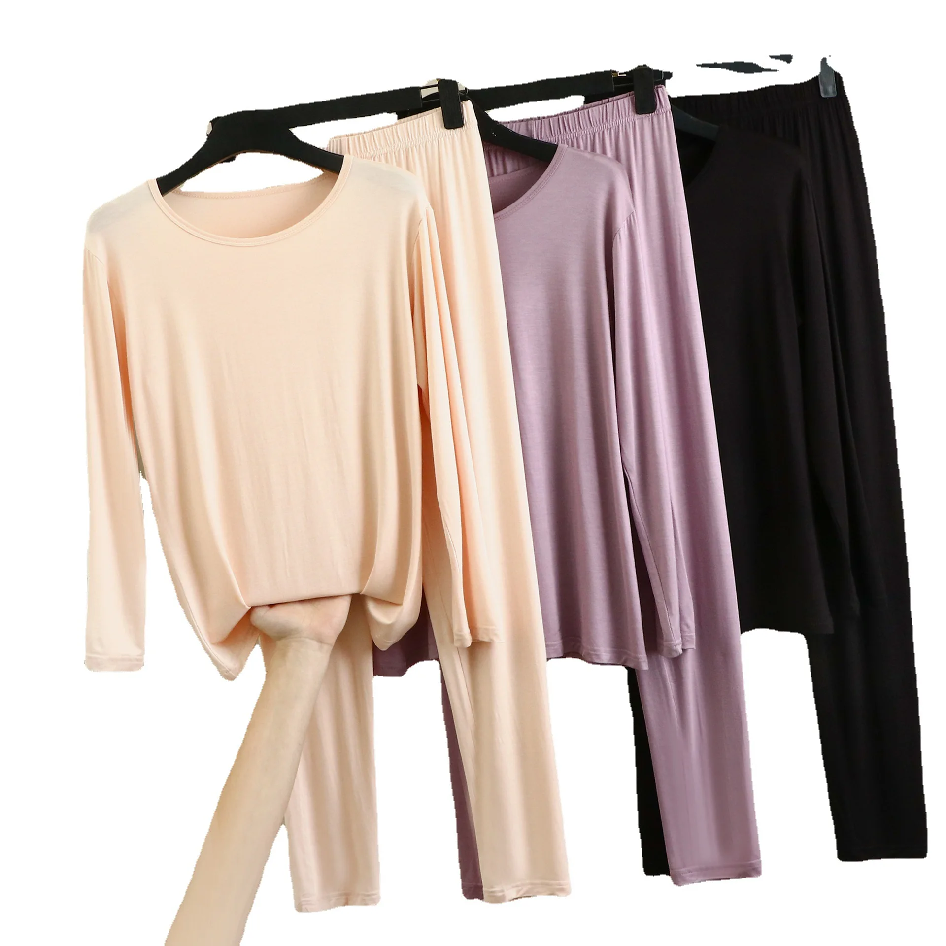 Modal Underwear Set Pajamas Long Pants Women Intimate Clothing Elastic Close-fitting Body Bottoming Home Soft Johns Thermals Top