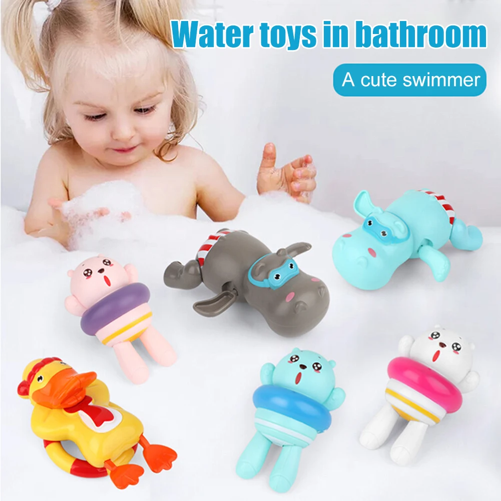 

Baby Bath Toys Hippo Yellow Duck Bear Water Wind Up Chain Children Cartoon Educational Water Wind Up Clockwork Toy