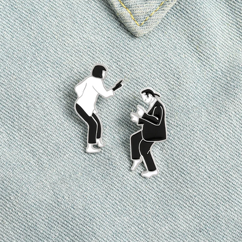 

Pulp Fiction Enamel Pins Custom Black White Movie Role Brooches Bag Clothes Lapel Pin Badge Jewelry Gift for Fans Friends