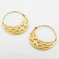 luxurious simple 925 silver needle gold plated hand carved irregular hollow pattern hoop earring jewelry