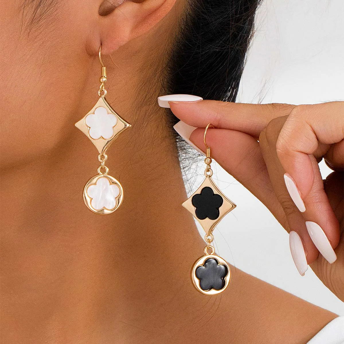 Элегантные серьги в форме круга с двойным цветком и пятилистным для женщин