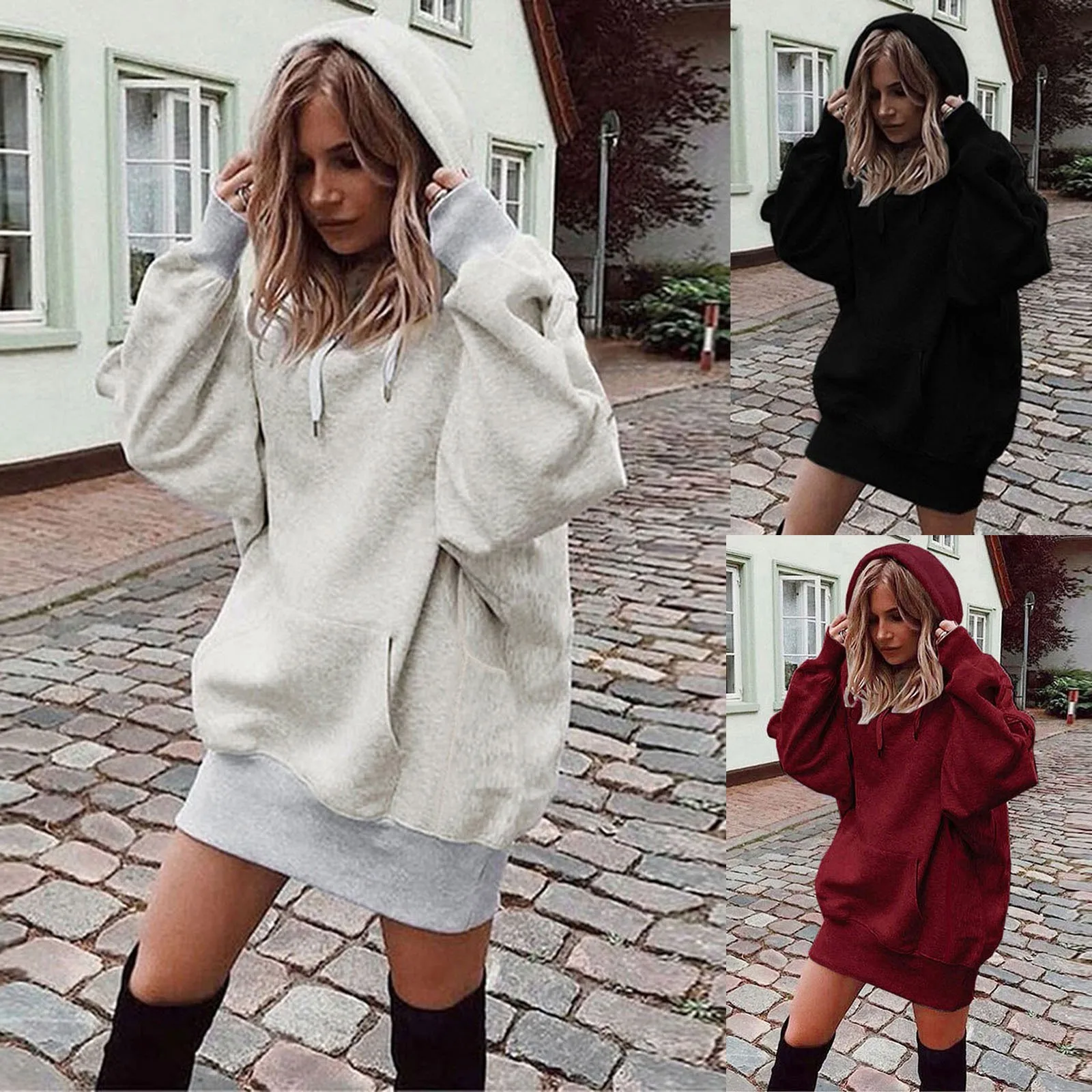 

Женские толстовки большого размера, толстовки, зимние утепленные куртки с длинным карманом, пальто, теплое платье с капюшоном, уличная одежда в стиле Харадзюку, женская верхняя одежда