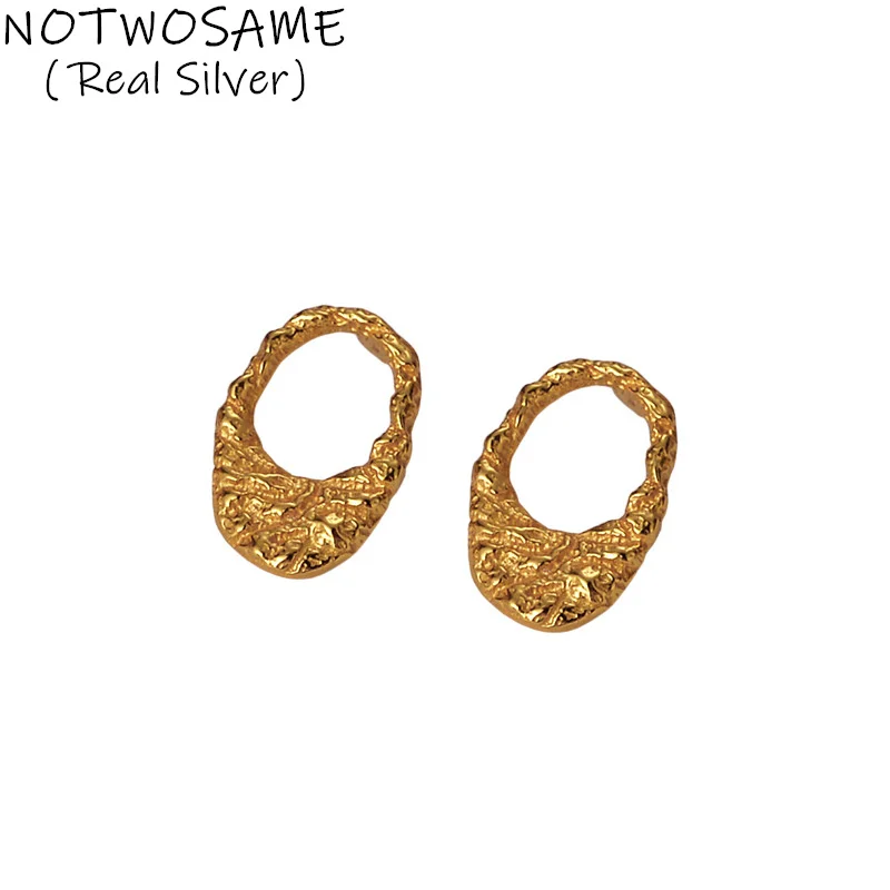 

NOTWOSAME Novel Rough Surface Women Studs Earrings Fashion Simple 925 Sterling Silver Jewelry Hollow Ins Popular Dress Brincos