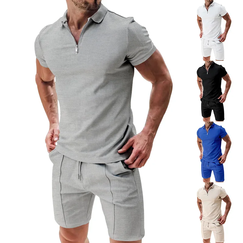 Mens Set Short Sleeve Shorts Casual Suit Summer Solid Color Casual Loose Lapel T-shirt Suit Men