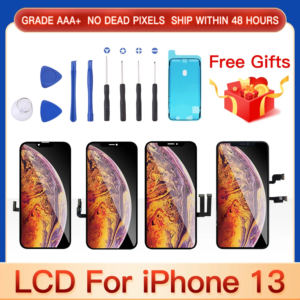 

ЖК-дисплей для iPhone 13/12/11 Pro Max/X/XR/XS MAX, замена экрана OLED с 3D сенсорным экраном, инструменты без битых пикселей, Премиум качество