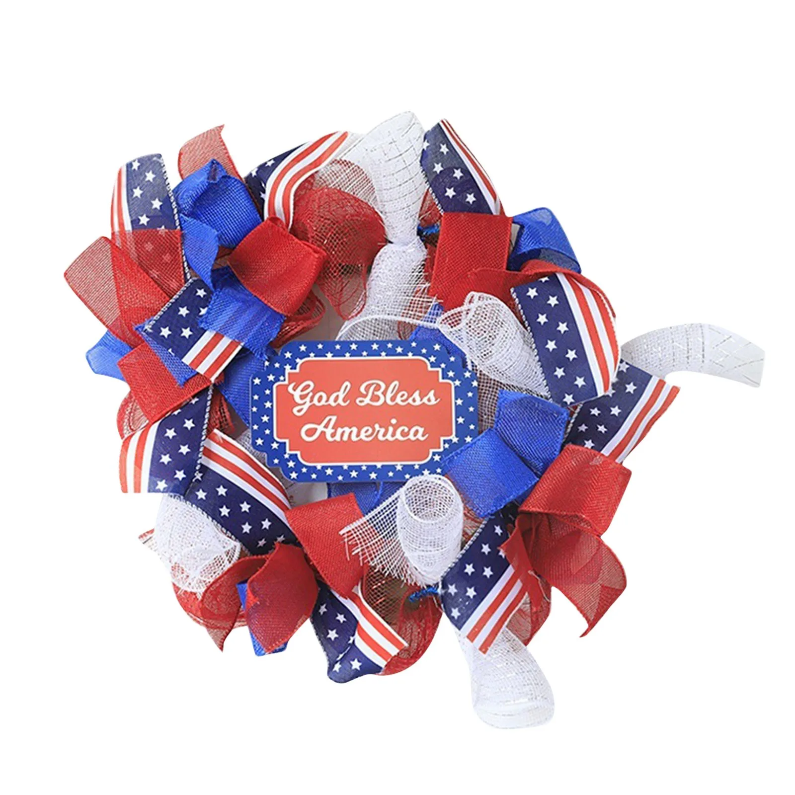 

Patriotic Wreath for Front Door, 4th of July Independence Day Wreath Memorial Day Red White Blue Ribbon USA Flag Wreath Decor