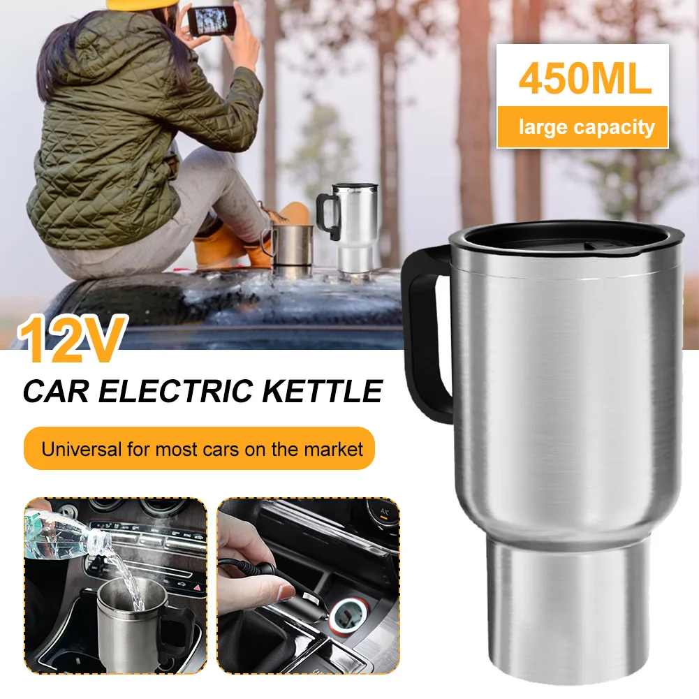 

12V Car Heating Cup 450ML 65℃ Electric Heating Cups For Car Stainless Steel Water Warmer Bottle Car Coffee Milk Heating Cup