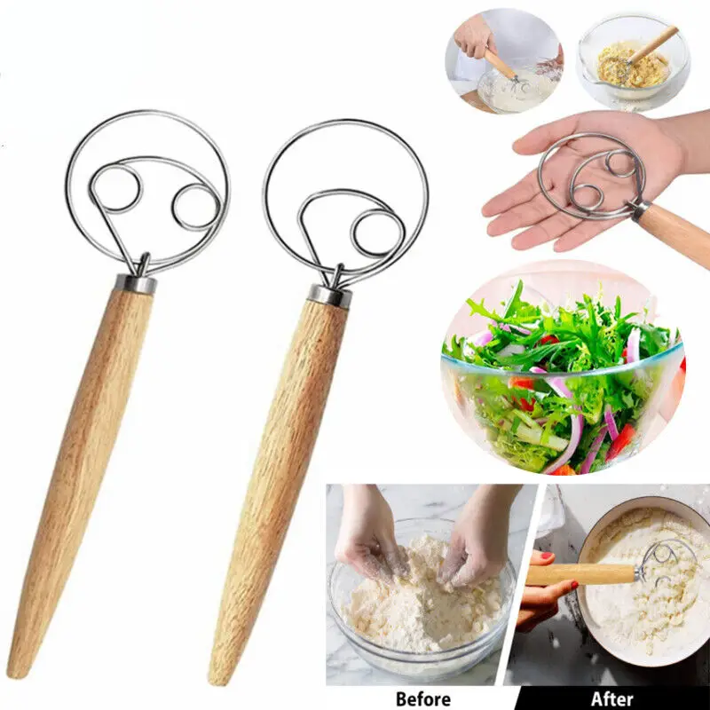 

13inch Blender Beater Flour Danish Dough Whisk With Handle Kitchen Tool 3 Loops Baking Manual Stainless Steel For Bread