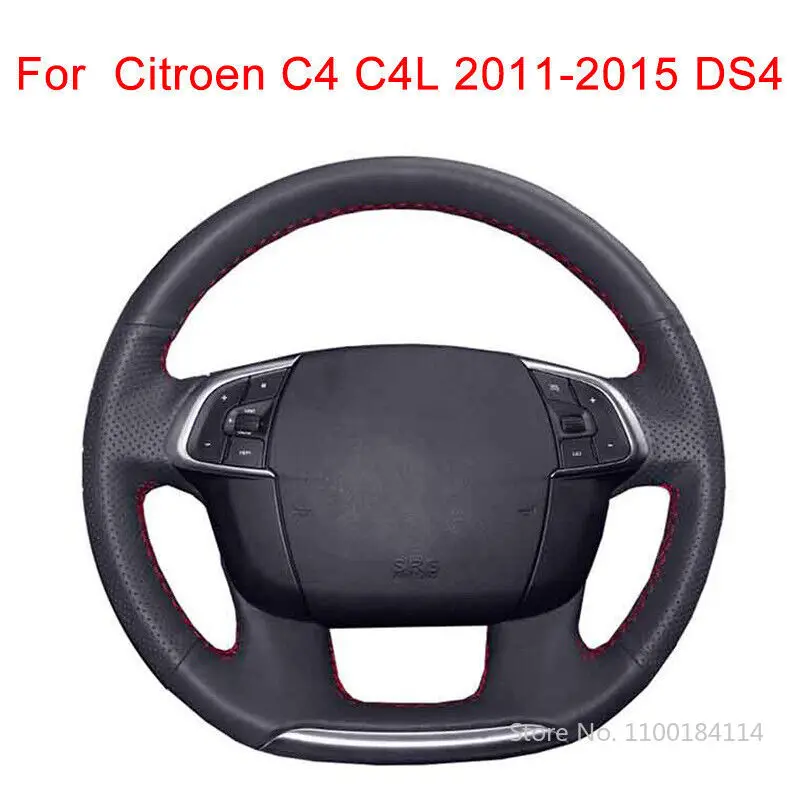 

Hand-stitched Black Faux Leather Car Steering Wheel Cover For Citroen C4 C4L