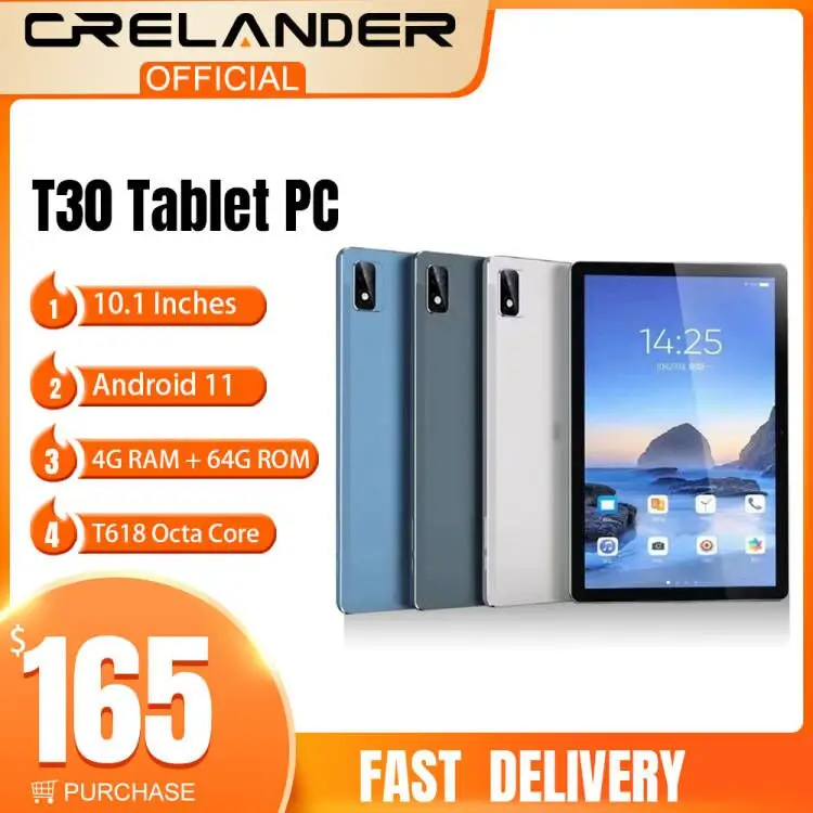 CRELANDER T30 Android Tablet Pc 10.1 Inch 1920x1200 UNISOC Octa Core 4GB RAM 64GB ROM 5G WiFi GPS 4G Network Support Google Play