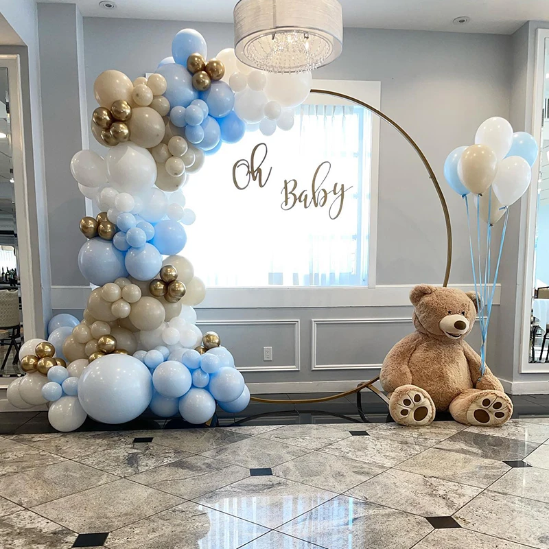 

YAYAZI 162pcs Sand Matte Macaron Blue Chrome Metail Gold Colo Latex Balloon for Baby Shower Garden Arch Kit Birthday Party Decor