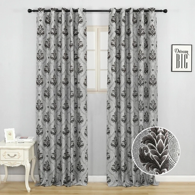 

European Blackout Curtains For Living Room Bedroom Grey Printed Window Curtains Fabric Tulle Sheer Curtains Decor Blinds Custom