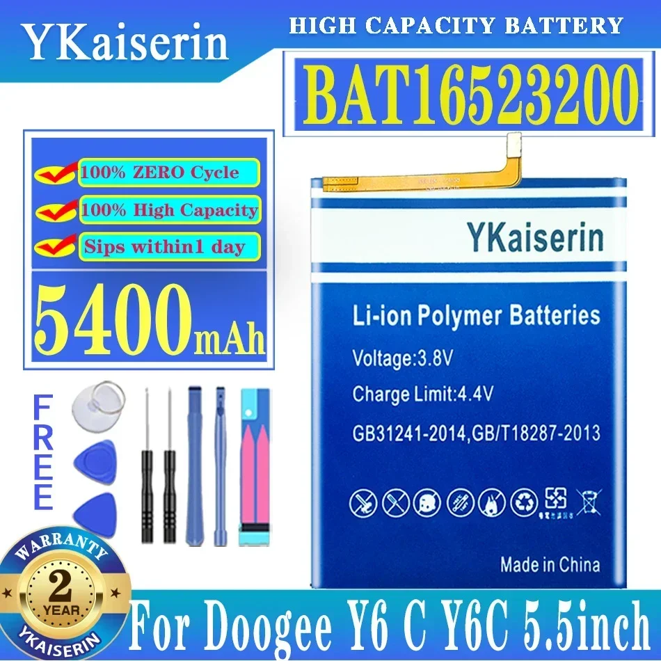 Новый аккумулятор YKaiserin 16523200 MTK6750 Сменный емкостью 5400 мАч для смартфона DOOGEE Y6 Y6C