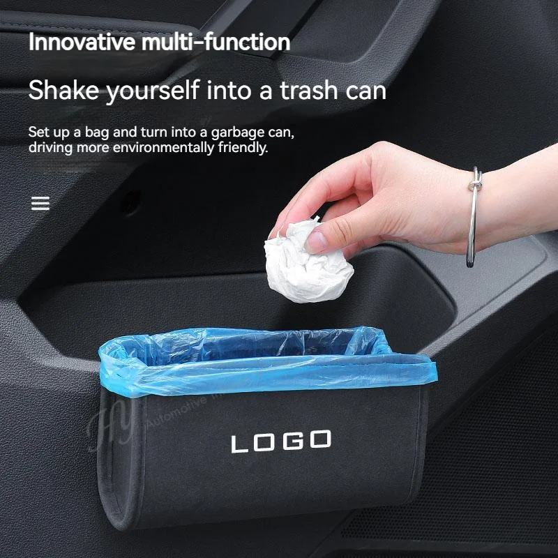 

For Hyundai Tucson Sonata Fe Creta ix25 ix35 ix45 i10 i20 i30 i40 Car door leather and suede storage box Car garbage storage bag