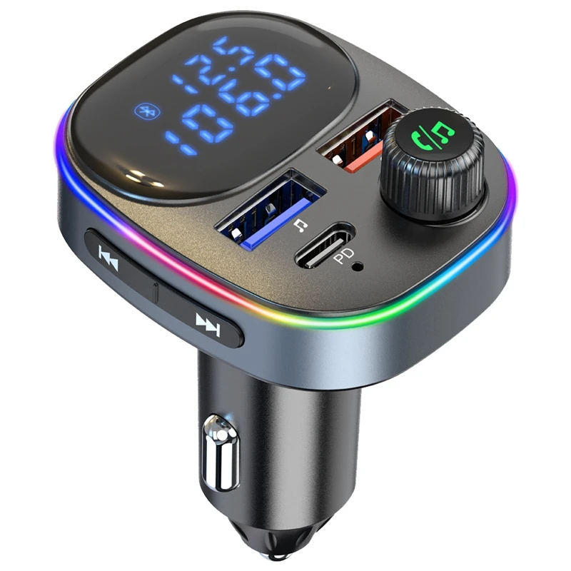 

Audio Receiver FM Transmitter Dual USB Digital Display PD QC3.0 Fast Charger Car MP3 Player