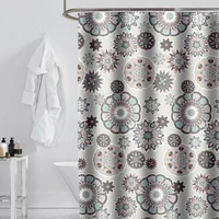 geometric flower printed waterproof polyester shower curtain elegant polyester shower curtains with 12 hooks shower curtains