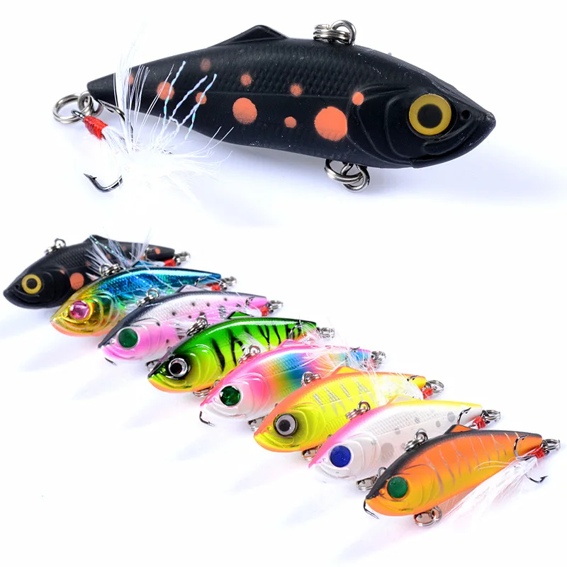 

5pcs Plastic hard bait feather hook 8-color VIB bait full swimming layer fake bait 6.1cm/11.2g bionic bait