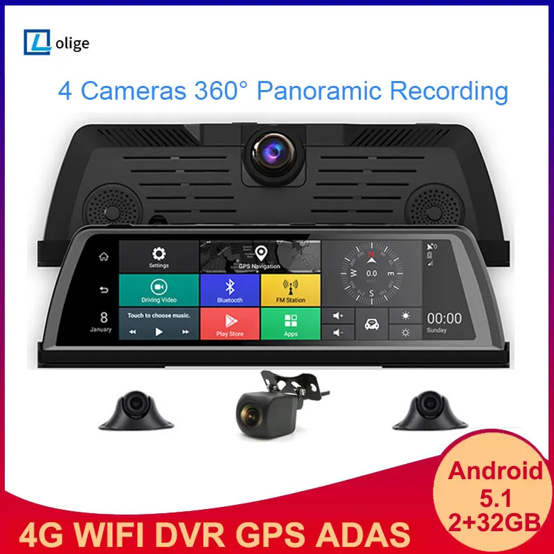 

4-канальный 4G Android 10 "Автомобильный видеорегистратор видеорегистратор HD видеорегистратор GPS-навигация зеркало заднего вида ADAS камера наблюд...
