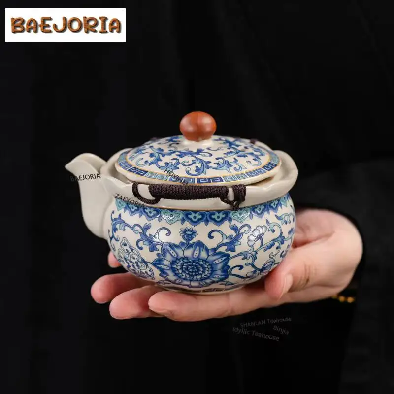 Фото BAEJORIA Ru Kiln Corianderma Truncatula Набор для чаепития в путешествиях, роскошный, 1 чайник, 3 чашки, органайзер для чайника, портативный, для использования на открытом воздухе, сумки для хранения. №2