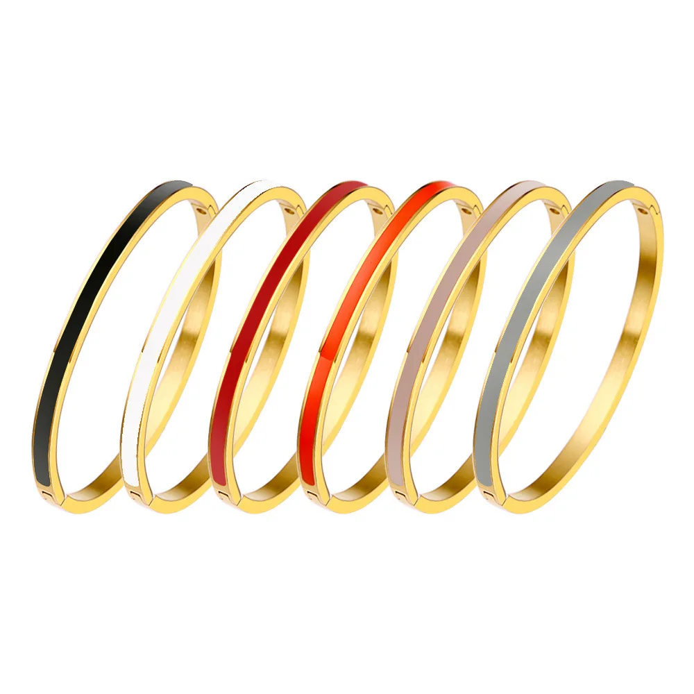 Фото Luxury Colorful Orange Enamel Bangles Bracelets for Women Party Gift Fashion Bangles Original Stainless Steel Jewelry №4